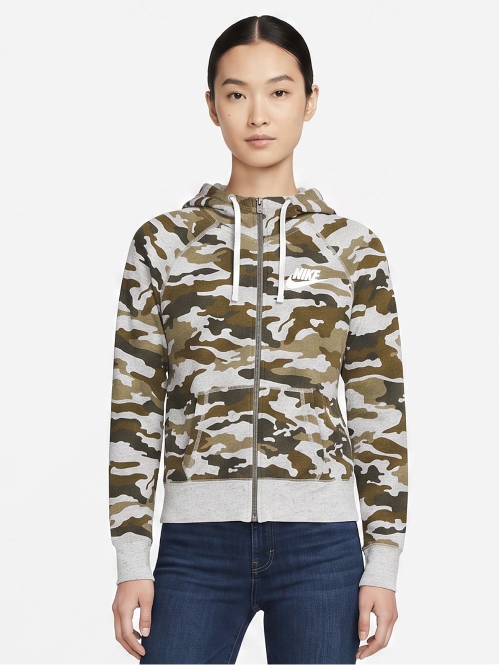 Nike Gym Vintage Camo Full Zip Hoodie Jacket Womens Small Green Black Y2K